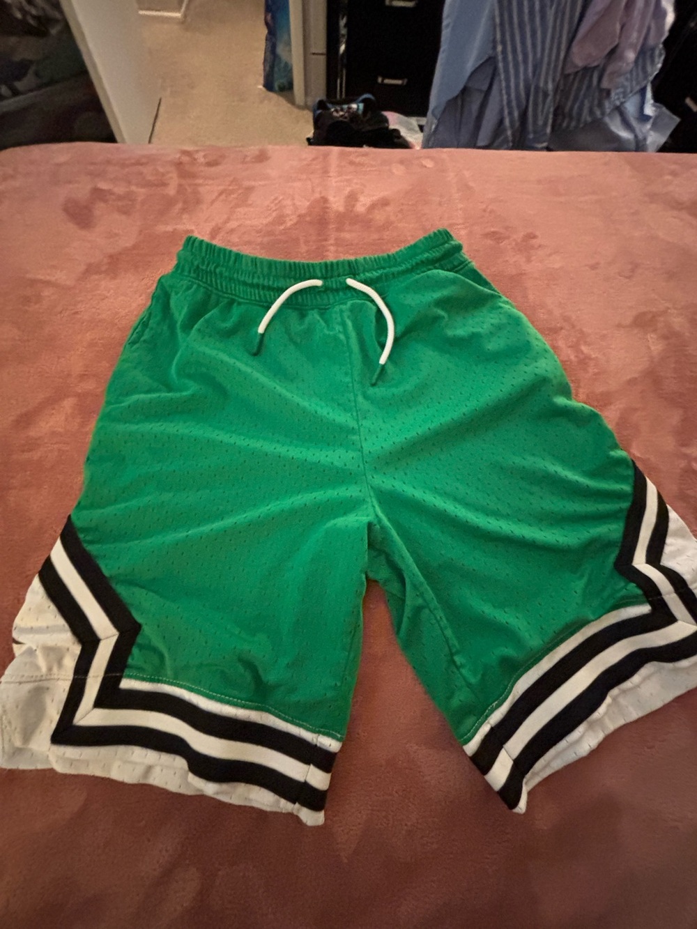 Jordan Men's Green Athletic Mesh Shorts with Black and White Trim